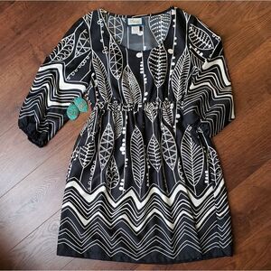 Emmelle Tribal Print Mini Dress Black & Cream